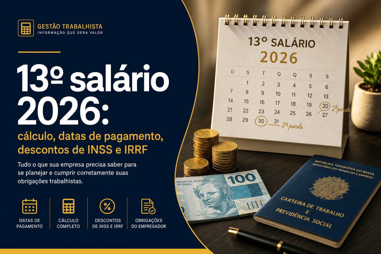 13º salário 2026: cálculo, datas de pagamento, INSS e IRRF