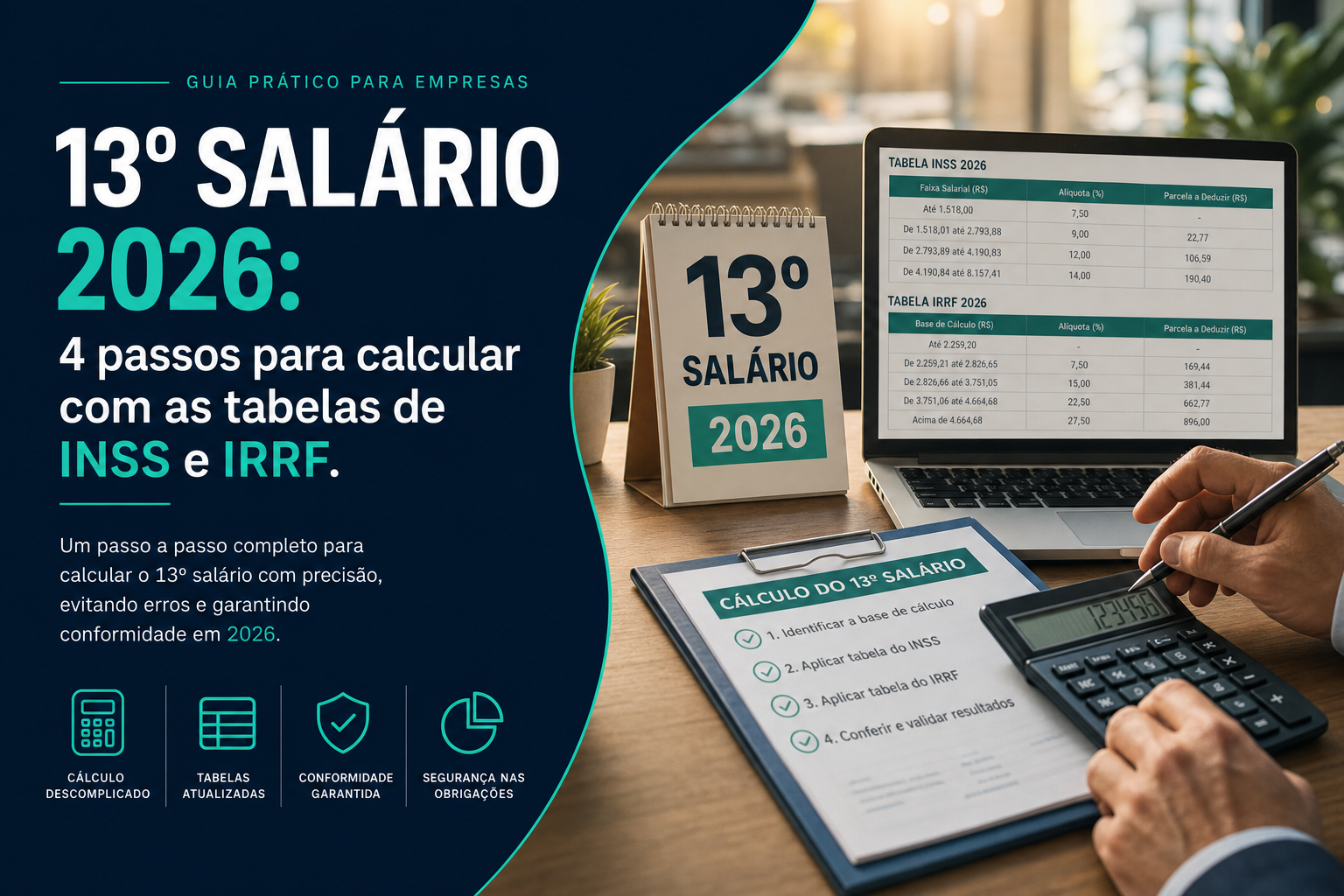 13º salário 2026: cálculo com tabelas de INSS e IRRF